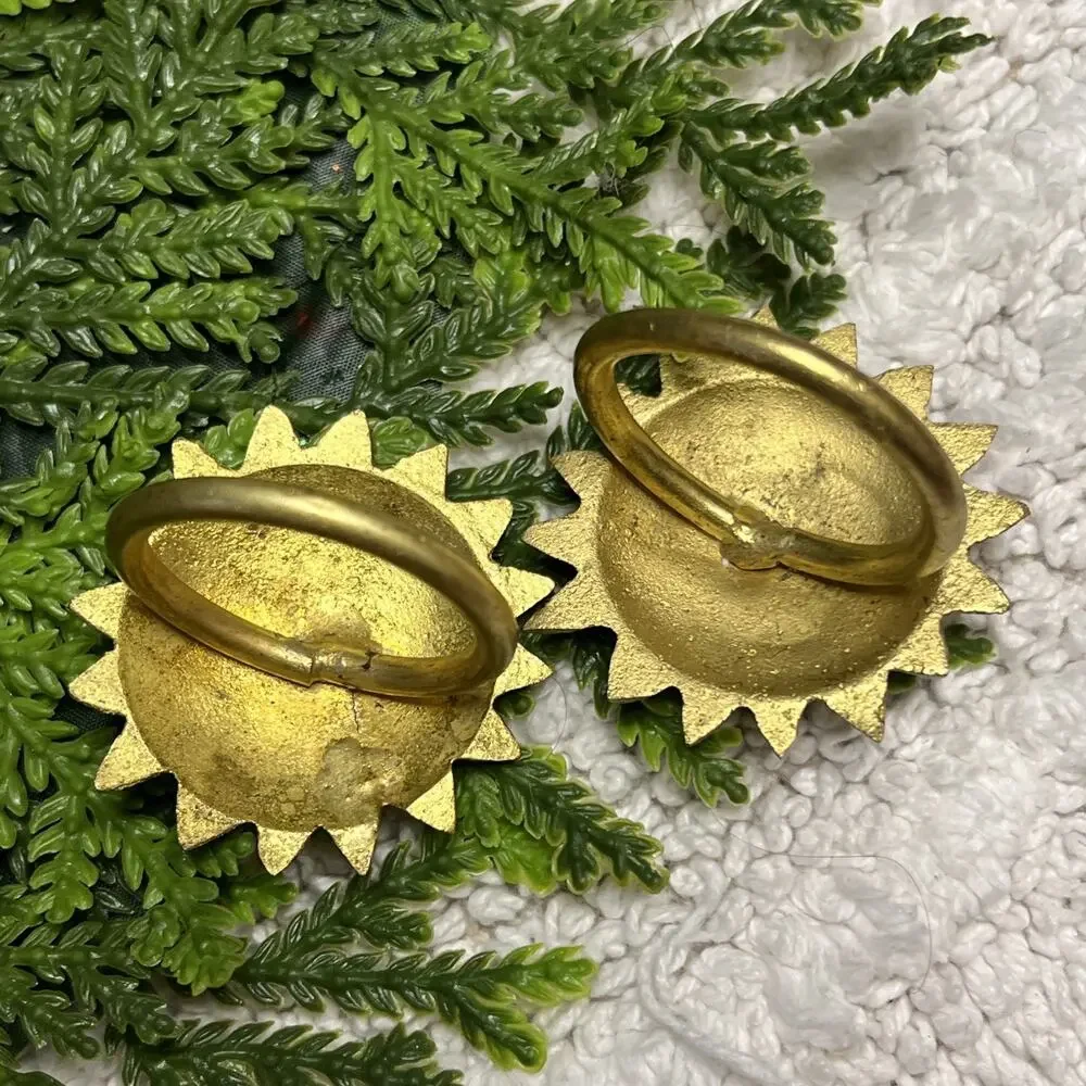 Vintage Gold Napkin Ring Curtain Tie Sun Face Celestial 90s Decor Boho Set of 2